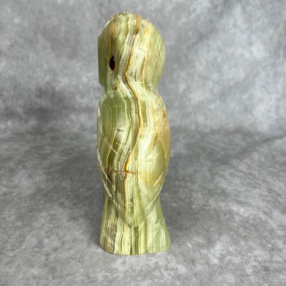 Vtg Owl Decor Green Onyx Carved Figurine Sculpture Red Ruby Eyes Art Paperweight - Picture 4 of 8